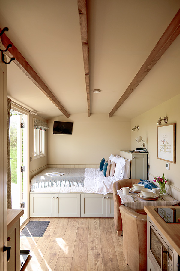 interior of a shepherds hut at Great Ashley Farm in Bradford-on-avon