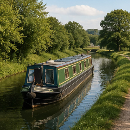 A stationary canal boat on the River Avon near Bradford-On-Avon
